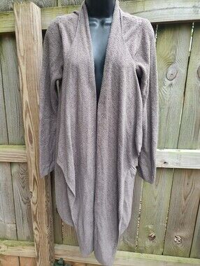 🏵️ Barefoot Dreams CozyChic Lite Open Front V-Neck Cardigan Robe Pockets Brown